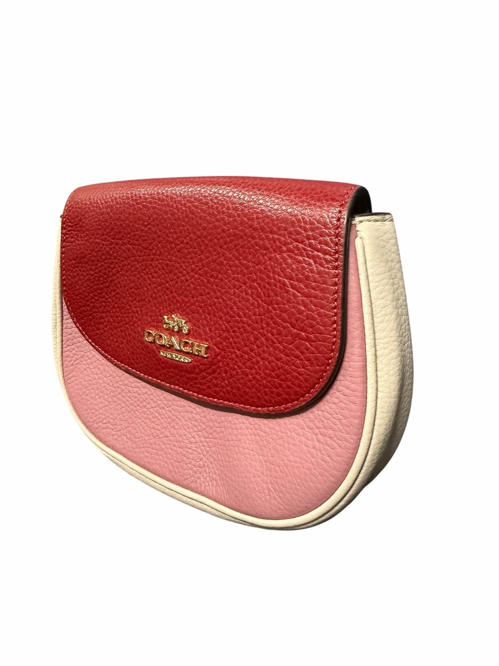 COACH Pebbled Leather Colorblock Crossbody Bag in Red/Pink/Cream missing strap - Picture 3 of 9